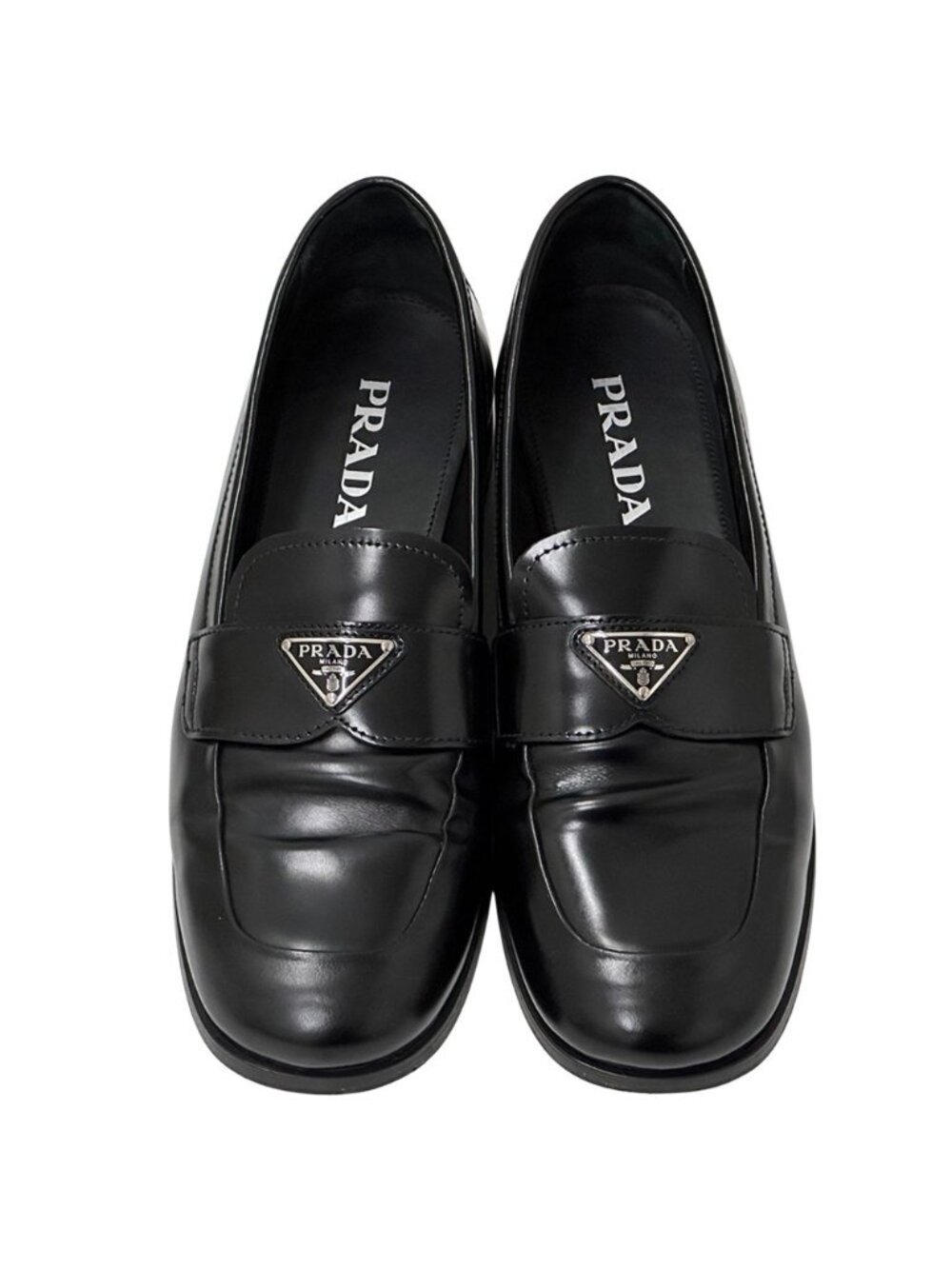 Prada Leather Shoes Triangle Logo Loafers Black 39 Simple - Picture 5 of 15
